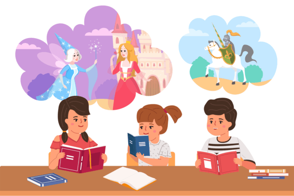Download Kids Read Fairy Tales. Cartoon Children - Fairy tales Collection